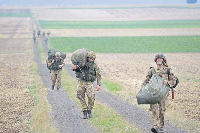 Photo by Erich Backes Italian paratroopers jump into drop zone "Alzey" near Alzey, Germany, Aug. 24. This airborne operation was part of exercise Swift Response 15.