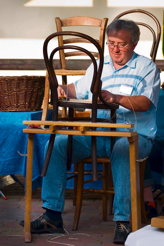 Visitors can watch watch how chairs are made during the farmers and arts and crafts market Sunday in Berglangenbach.