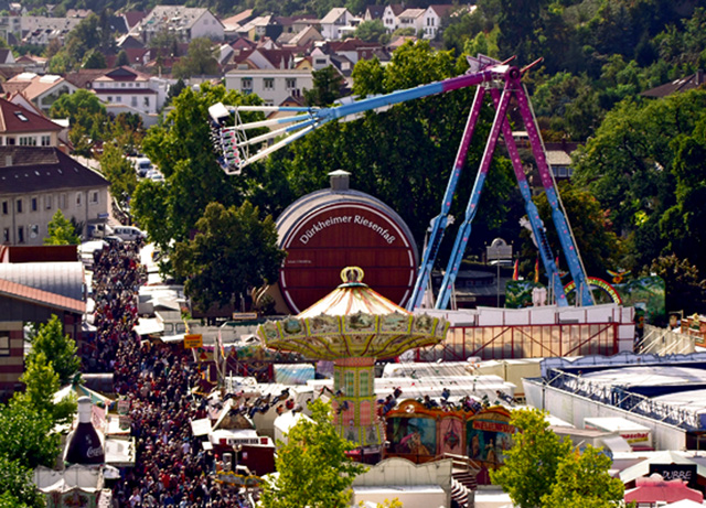 Courtesy photo Wurstmarkt opens Bad Duerkheim will hold the world’s biggest wine fest today through Tuesday and Sept. 18 to 21. There will be an amusement park and wine village with 36 small wine tents. A fireworks display will take place at 9 p.m. Tuesday and Sept. 21. For details, visit www.duerkehimer-wurstmarkt.de.