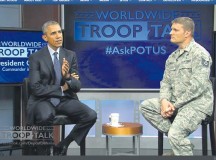 Courtesy photo of the Department of Defense
President Barack Obama holds a Worldwide Troop Talk Sept. 11 from Fort Meade, Md.