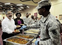 Courtesy photo
Spc. Kentrice Melvin, 21st Special Troops Battalion, serves fajitas during the Hispanic Heritage celebration hosted by the 21st Theater Sustainment Command Oct. 7 at the Kaiserslautern Community Activity Center on Daenner Kaserne.