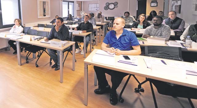 Students listen to a lecture during a Boots 2 Business class Sept. 29 on Ramstein. B2B is a two-day workshop and an optional eight-week online course aimed at providing entrepreneurship training to service members transitioning out of the military and wanting to start a business. 