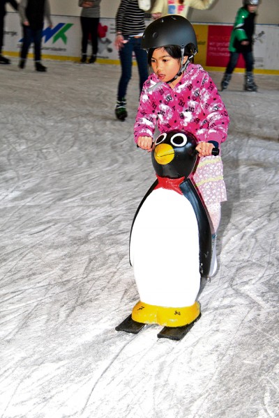 Penguins are available as training aids at the ice skating rink located in the event hall of Kaiserslautern’s Gartenschau through Feb. 14.
