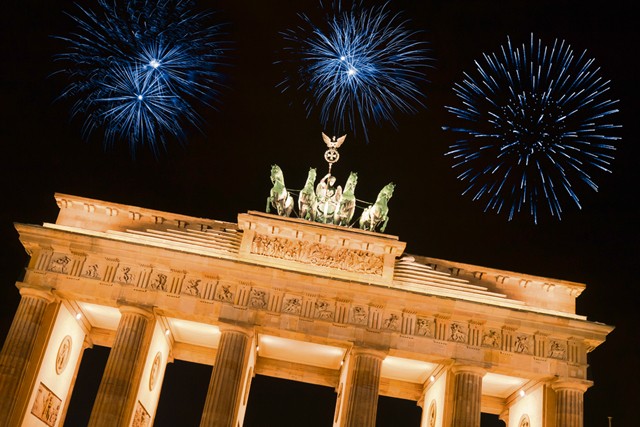 Photo by SP-Photo/ Shutterstock.com Fireworks at the Brandenburg Gate in Berlin, Germany.
