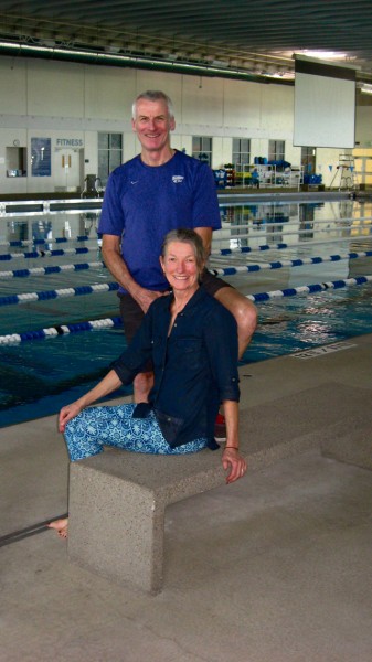 Elaine and Dennis Edwards add to their annual swim distance total Dec. 29 at the Naval Station Mayport 50-meter pool during their vacation to the Jacksonville, Florida, area. In calendar year 2015, both swimmers swam more than 500 kilometers as part of the Ramstein Aquatics Center “Swim Challenge.”