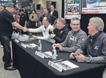 Football coaches meet fans during the 2016 Coaches Tour Feb. 14 on Ramstein. The coaches who attended the tour are Troy Calhoun, Air Force Academy head coach; Chip Kelly, San Francisco 49ers head coach; Chris Creighton, Eastern Michigan University head coach; and Patrick Steenberge, Global Football founder.