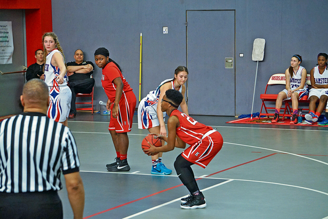 Photo by Saniyah MackByanca Powell, 10th-grader at KHS, takes a free-throw shot during the DODDS-Europe girls basketball championships against RHS