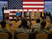 Key speakers talk about their organizations, what they offer, and answer questions during a Hiring Our Heroes Kaiserslautern Military Community Transition Summit March 10 on Vogelweh.