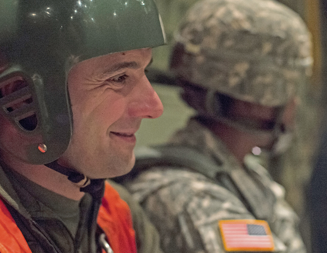 A Portuguese jumpmaster smiles with excitement before taking off in a C-130J Super Hercules assigned to the 37th Airlift Squadron as part of exercise Real Thaw 16 Feb. 22 in Beja, Portugal.