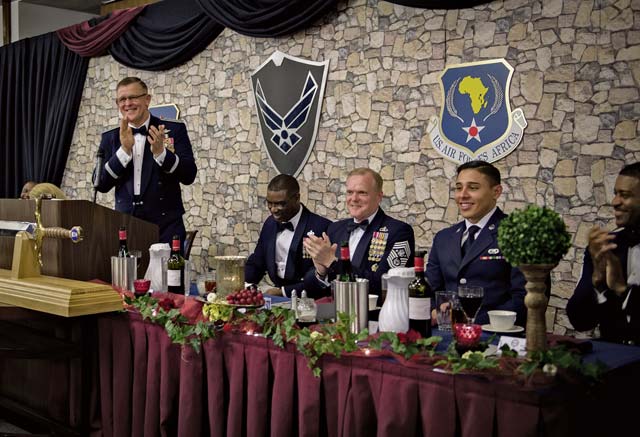 Photo by Tech. Sgt. Ryan CraneGen. Frank Gorenc, U.S. Air Forces in Europe and Air Forces Africa commander, laughs with the crowd while speaking during an Order of the Sword ceremony held April 7 on Ramstein.