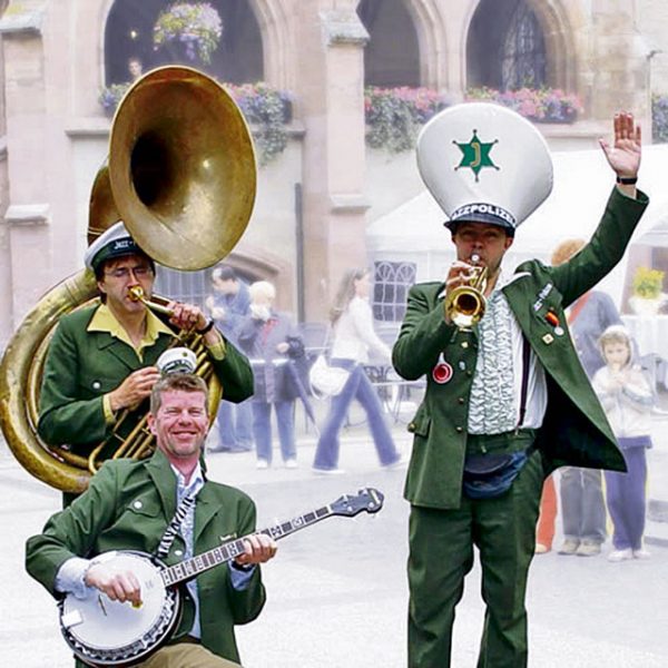 Courtesy photos The marching band Jazz Polizei performs in Zweibruecken during the street-theater spectacle Saturday and Sunday.