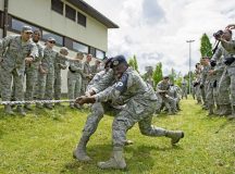 Members of the 569th U.S. Forces Police Squadron participate in tug of war during the Battle of the Badges competition May 19 on Ramstein. Airmen and Soldiers participated in multiple events to determine the best local police unit. After hours of competition, the 435th Security Forces Squadron was declared the winner.