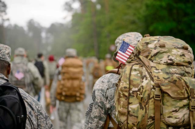 Chief master sergeants ruck march during the first Chief Master Sgt. Paul Airey Memorial Ruck-Run May 27 on Ramstein. Airmen, Soldiers and family members participated in the ruck-run as teams and individuals.