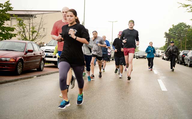 Members of the KMC participate in the first Chief Master Sgt. Paul Airey Memorial Ruck-Run  May 27 on Ramstein.