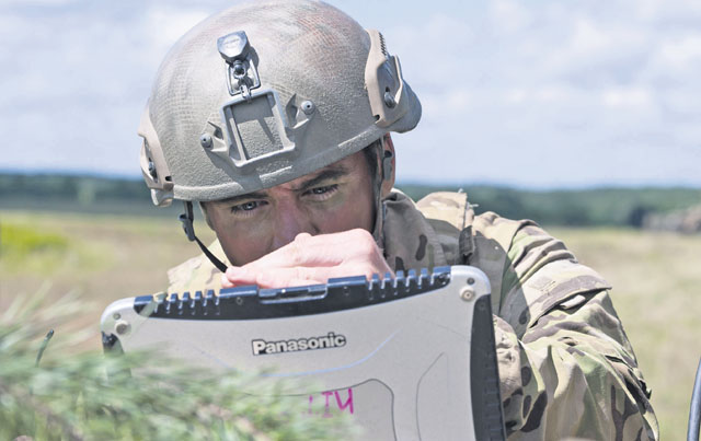 A tactical air control party Airman from the 4th Air Support Operations Group coordinates a live-fire event during exercise Anakonda 2016 June 16 in Poland. 