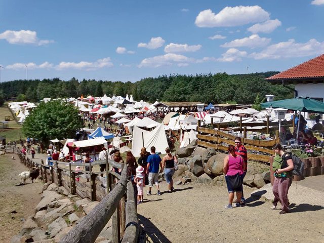 Camps consisting of tents are set up for the medieval fest in the Nature Wildlife Park Freisen Saturday and Sunday.