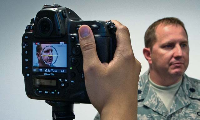 Lt. Col. Brady Vaira, 435th Contingency Response Group deputy commander, participates in a mock interview during a media training event Aug. 4 on Ramstein. The training prepared Airmen on how to properly handle and respond to questions during interviews with media personnel.