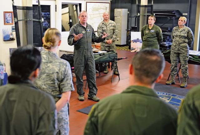 Photo by Senior Airman Jimmie Pike Brig. Gen. Richard G. Moore, 86th Airlift Wing commander, talks to members of the 86th Operations Group Aug. 22 during his immersion tour.