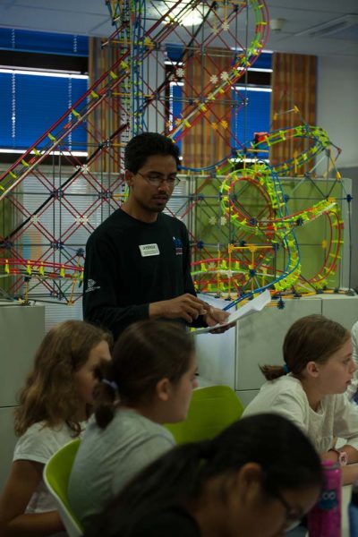 Vikramjeet Rathaur, Ramstein Youth Center programs science, technology, engineering and math coordinator, explains an assignment during a “Do It Yourself Girls” class Sept. 6 on Ramstein. The Ramstein Youth Center offers a variety of other programs on different days of the week that concentrate more on music making, robotics, 3-D printing, woodworking and drones. All participants are welcome to join those classes as well.