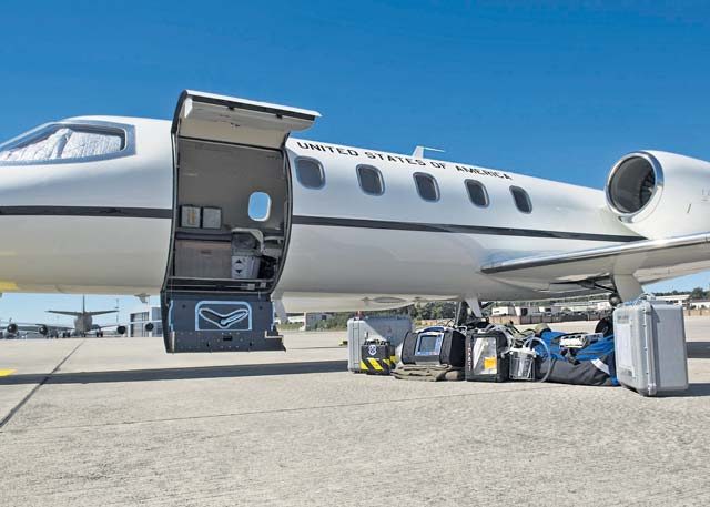 Photo by Senior Airman Jimmie D. Pike Aeromedical supplies sit outside a C-21A Aug. 24 on Ramstein. Aeromedical evacuation is one of the three main jobs performed by the 86th Operations Group.