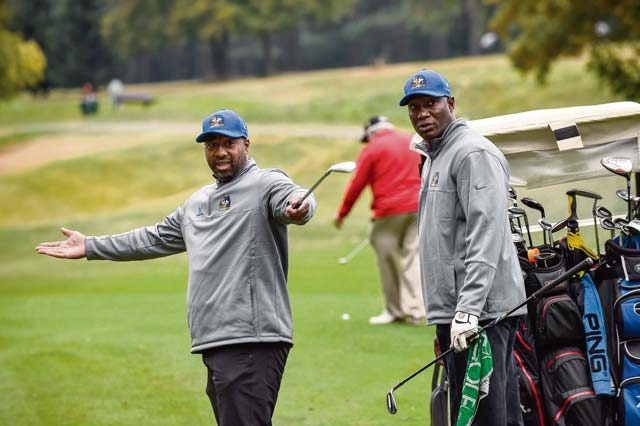 Participants plan the next hole during the Army and Air Force Challenge Match golf tournament Sept. 18 at Rheinblick Golf Course in Wiesbaden, Germany. More than 50 service-affiliated members of the Air Force and Army participated in the annual tournament.