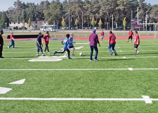 Children from Kaiserslautern and Ramstein schools play an adaptive sports soccer game Sept. 22 on Vogelweh. Fourteen kids from Kaiserslautern and Ramstein schools participated in the soccer game.