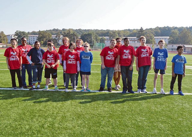 Children from Kaiserslautern and Ramstein middle schools pose for a photo before an adaptive sports soccer Sept. 22 at Kaiserslautern High School on Vogelweh. Adaptive sports provides children with disabilities the opportunity to socialize and have fun with their peers.
