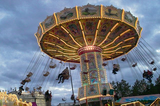 The Superwellenflug, a chair swing ride, offers a romantic ride at the October carnival in Kaiserslautern today to Oct. 24.