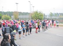 Runners line up before the Breast Cancer Awareness 5K run Oct. 8 on Ramstein. The route the runners took was supplied with more than 40 volunteers for the event.
