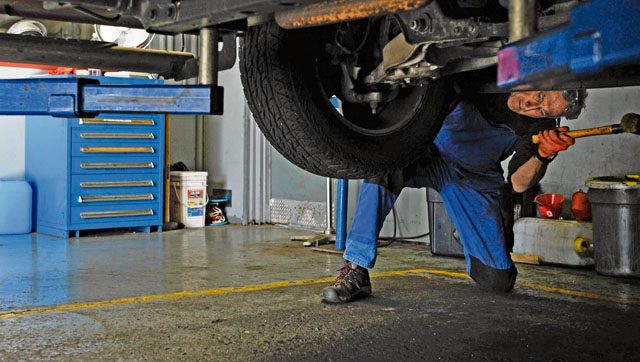 Greg Hermann, 86th Force Support Squadron tire technician, installs a winter tire on a customer’s truck Sept. 28 on Ramstein. According to the 86th Airlift Wing Safety office, cars should have winter tires from October to Easter.