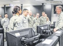 General John E. Hyten, Air Force Space Command commander, speaks with Airmen assigned to the 691st Cyberspace Operations Squadron Oct. 4 on Ramstein. The 691 COS was established in March with the deactivation of the 83rd Network Operations Squadron Detachment 4 and the 690th Network Support Squadron Detachment 1 under AFSPC.