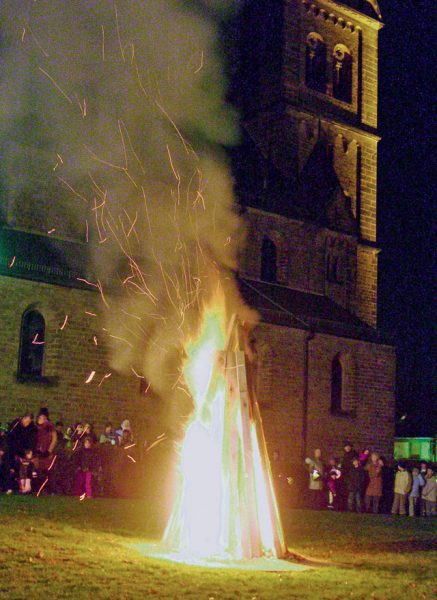 Photo by Stefan Layes Each year after St. Martin’s parade through the town, a bonfire gets lit next to the church in Ramstein-Miesenbach. 