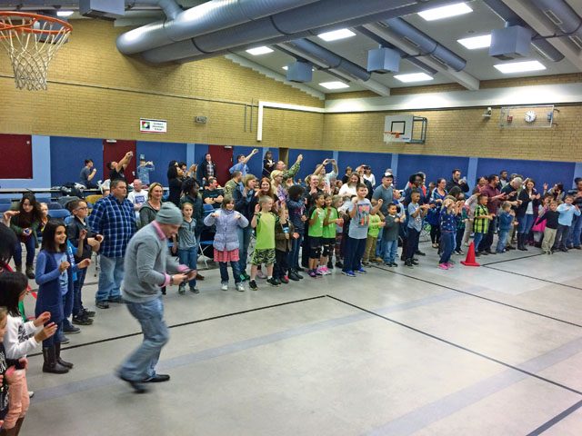 Parents, friends and students join in for the Chicken Dance Oct. 20 at Sembach Elementary School. SES students performed several traditional folk dances and families competed in a chili cook-off as part of the SES Parent Teacher Organization monthly meeting. 