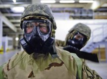 Senior Airman Kenneth Sargent, 1st Communications Maintenance Squadron cable and antenna theater maintenance technician, receives a chemical, biological, radiological and nuclear defense check during a CBRN course Jan. 4 on Ramstein. During the course, Airmen conducted CBRN defense checks to ensure the absence of contamination.