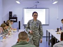 Tech. Sgt. Christine Berrios, 721st Aerial Port Squadron unit training manager, conducts an Air Force Training Course Jan. 27 on Ramstein. UTMs are responsible for managing the training program of their unit.