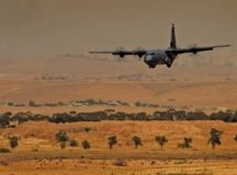 A C-130J Super Hercules assigned to the 37th Airlift Squadron makes a low-level approach during a sortie in support of exercise Juniper Falcon May 14 at Nevatim Air Base, Israel.