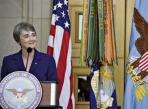 Newly sworn Secretary of the Air Force Heather Wilson thanks family, friends and colleagues during her ceremonial oath of office as the 24th Air Force secretary, May 16 at the Pentagon event. — Photo by Wayne A. Clark