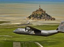 Brig. Gen. Richard G. Moore Jr., 86th Airlift Wing commander, flies a C-130J Super Hercules assigned to the 37th Airlift Squadron at Ramstein, past Mont Saint-Michel, France, June 3. This event commemorates the 73rd anniversary of D-Day, the largest multinational amphibious landing and operational military airdrop in history, and highlights the U.S.’ steadfast commitment to European allies and partners. Overall, approximately 400 U.S. service members from units in Europe and the U.S. participated in ceremonial D-Day 73 events from May 31 to June 7.