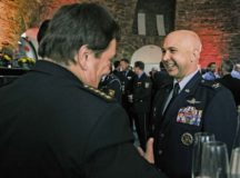 Col. Curtis G. Juell, right, 86th Mission Support Group commander, speaks with a German police officer at the Rhineland-Palatinate Polizei’s 70th year anniversary celebration May 20 in Koblenz.