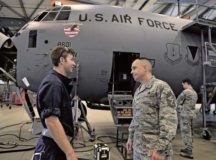 Chief Master Sgt. John Alsvig, 86th Maintenance Squadron superintendent (right), conducts a visitation of his Airmen Aug. 10 on Ramstein. Personnel at Ramstein recently participated in the Air Force’s squadron revitalization data collection program, which aimed to gather information from installations across the Air Force on how to revitalize Air Force squadrons.