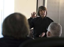 Vice Adm. Raquel C. Bono, Defense Health Agency director, gives a presentation to base members during a visit to Ramstein, Aug. 22. Bono discussed upcoming changes to the health care program for Tricare beneficiaries.