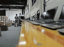 Senior Airman Eric Contreras, right, and Airman 1st Class Laura Carlson, 86th Communications Squadron systems acquisitions technicians, connect computers to the network for imaging Aug. 3 on Ramstein. Having the latest and greatest technology at their fingertips, service members have the assurance of a more secure machine and communication with the recent Microsoft Windows 10 update.