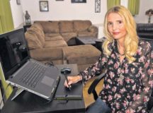 Sabine Allen, graphic designer and spouse of Army Staff Sgt. Anthony Allen, Religious Service Office noncommissioned officer in charge at Kleber Kaserne, uses her drawing tablet at her home Sept. 13 on Vogelweh. Allen recently won the 86th Force Support Squadron Continuous Process Improvement office and Innovation Program’s logo contest.