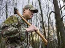 Tech. Sgt. Lee Young, 86th Operations Group Survival, Evasion, Resistance, and Escape noncommissioned officer in charge, walks through the woods Jan. 11 on Ramstein Air Base. Lee, who has trained approximately 2,000 personnel on how to stay alive in austere conditions, believes that survival is 10 percent physical and 90 percent mental. — Illustration by Senior Airman Elizabeth Baker