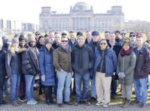 The Knight’s Brigade poses in front of the Reichtag Feb. 22. The 16th Sustainment Brigade staff rode to Berlin Feb. 20 to 23 and took part in guided tours, seminars, and visits to sites of the Battle of Berlin. The ride concluded with an outing to the American Embassy.