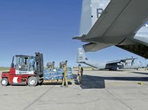 Ramstein Air Base Airmen load Joint Precision Airdrop Systems with Modular Autonomous Guidance Units bundles onto a C-130J Super Hercules during Exercise African Lion 18, April 18 at Kenitra Air Base, Morocco. Morocco, a major non-NATO ally, supported U.S. Africa Command’s first-ever JPAD-MAGU drop in Northern Morocco.