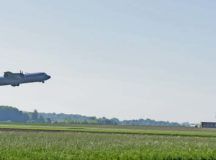 A C-130J Super Hercules from Ramstein Air Base, takes-off from Chievres Air Base, Belgium, May 4. The pilot performed multiple landings and take-offs to check the integrity of a new landing zone for future use to help further project U.S. air power.