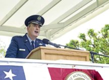U.S. Air Force Brig. Gen. Mark R. August, 86th Airlift Wing commander, speaks to attendees of a Memorial Day ceremony at the Saint-Mihiel American Cemetery, Thiaucourt-Regniéville, France, May 26. August spoke of the history of Memorial Day and the importance of remembering those who perished.