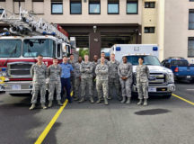 Members of the 86th Civil Engineer Squadron Fire Protection Flight and 86th Medical Operations Squadron Ambulance Services pose outside Fire Station One at Ramstein Air Base, June 15. Ramstein recently started 24/7 ambulance services. Before, on base incidents occurring after hours required an off base ambulance that could take 12 to 20 minutes to respond. Ambulance services has already responded to five calls that would have been outside their duty hours prior.