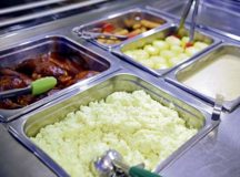 A meal prepared at the Jawbone Flight Kitchen is ready and waiting for customers at Ramstein Air Base, Feb. 6. Hot meals are now served four times a day, and all pricing is done a la carte.
